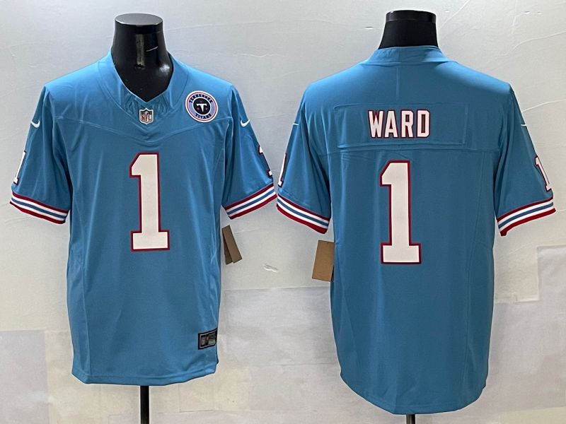 Men Tennessee Titans #1 Ward Light Blue Three generations Nike Limited 2025 NFL Jersey style 3